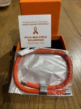 Orange Braided Leather Awareness Bracelet - Multiple Sclerosis Support